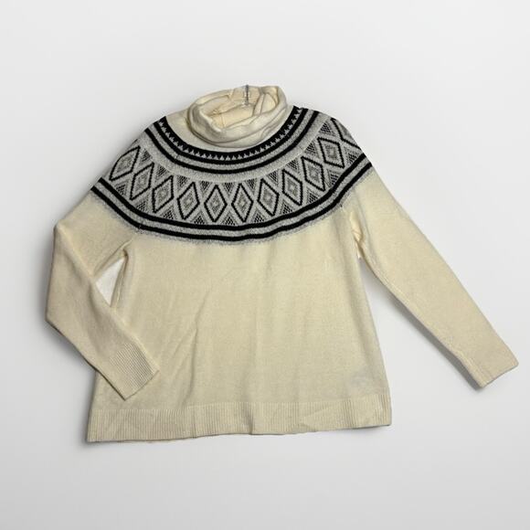 Old Navy Turtleneck Sweater Women's Size Medium Fair Isle Cream Silver Metallic - Picture 1 of 8